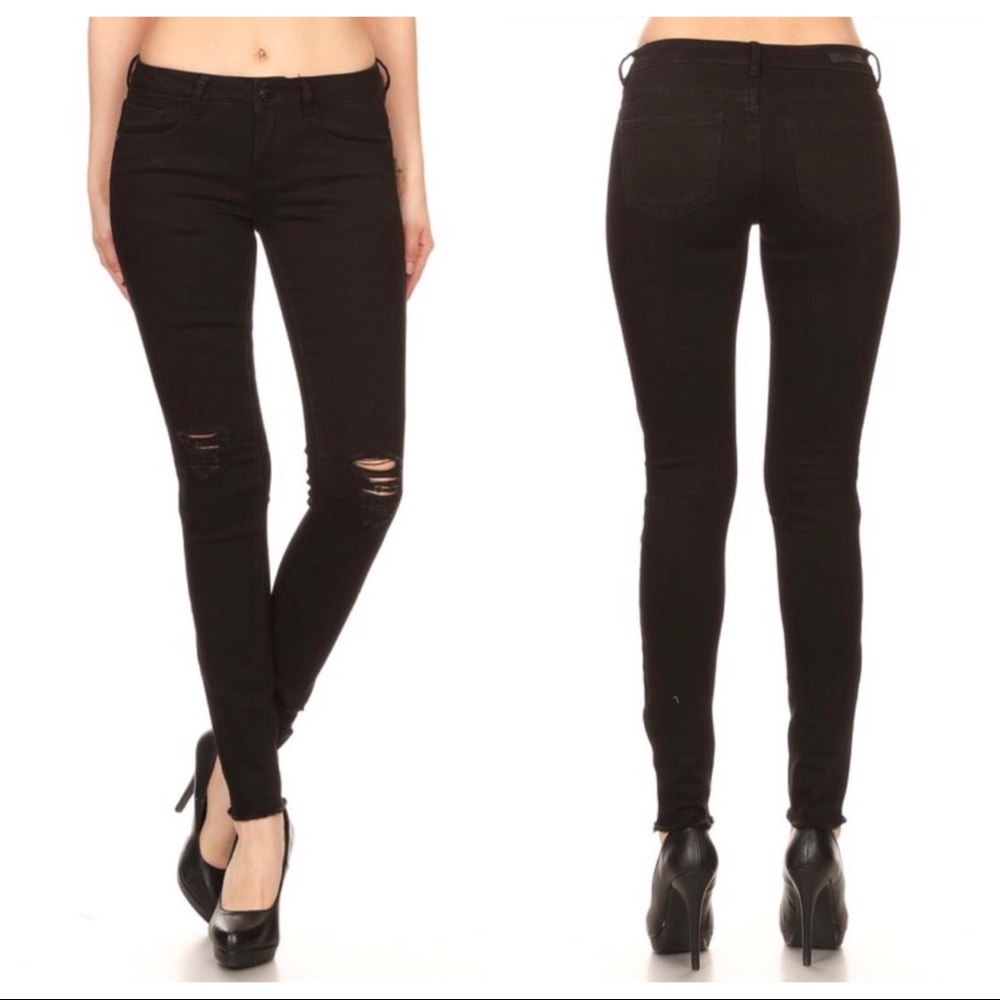 Distressed Black Denim Jeans - Picture 1 of 6